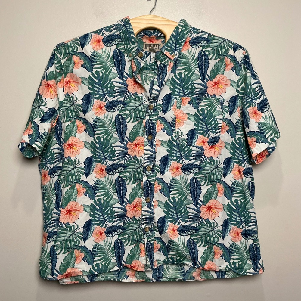 Duluth Trading Co Button Down Mens 3XL Hawaiian Shirt Tropical Floral Relaxed